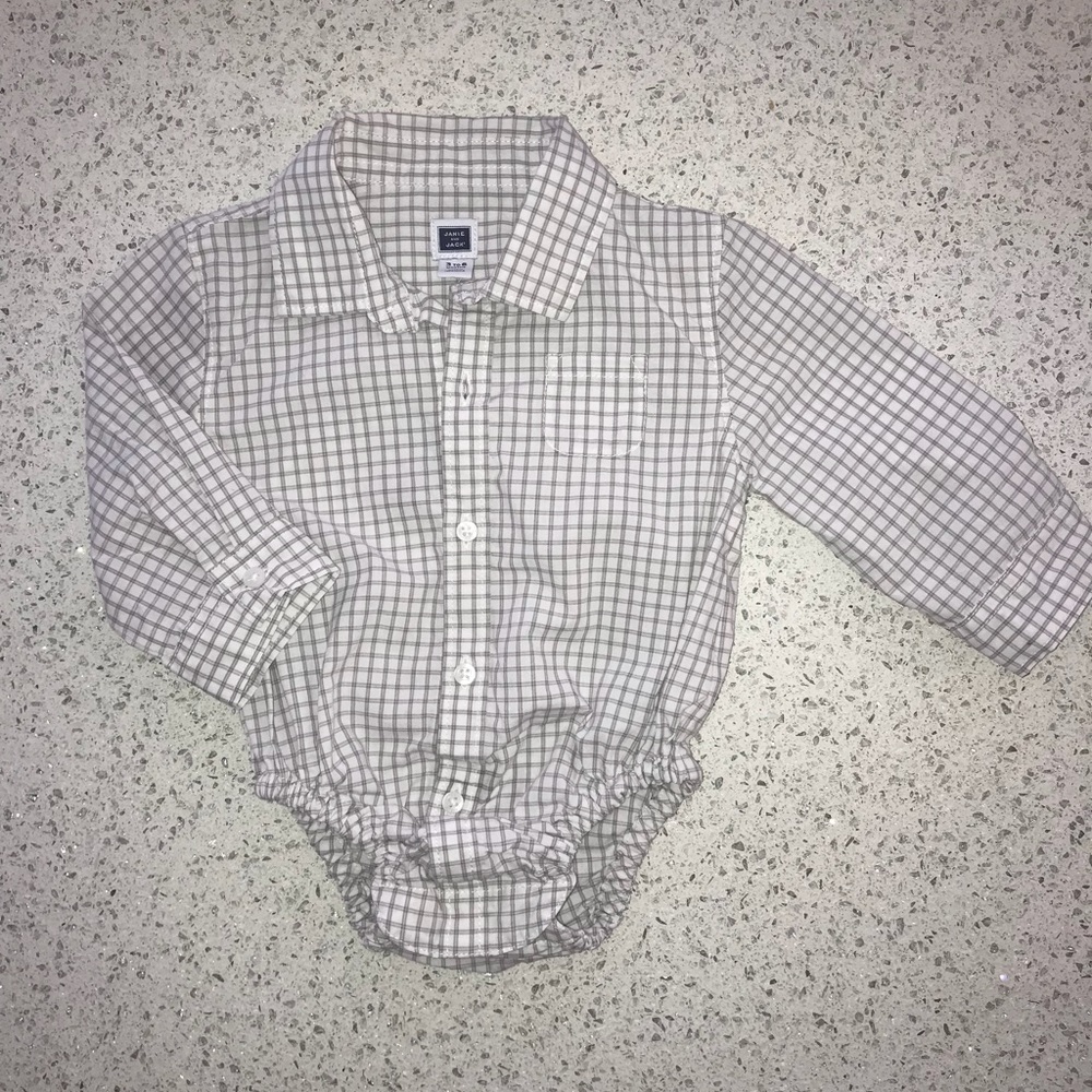 Janie and Jack Gray plaid long sleeve bodysuit